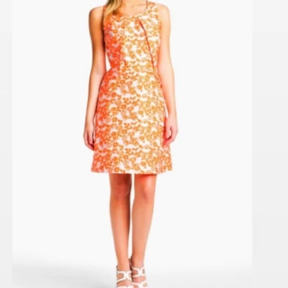 Floral Orange Brocade Sleeveless Dress - Picture 7 of 7